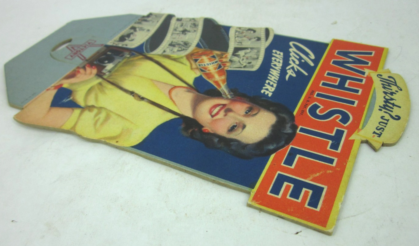 1942 WWII Whistle Soda Pop Bottle Topper Advertising Die Cut