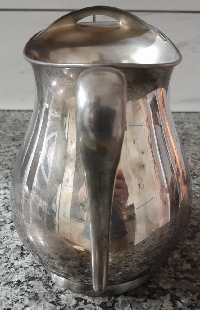 Vtg Poole Silver Co Silver Plate Water Pitcher With Ice Guard #1276 Monogrammed