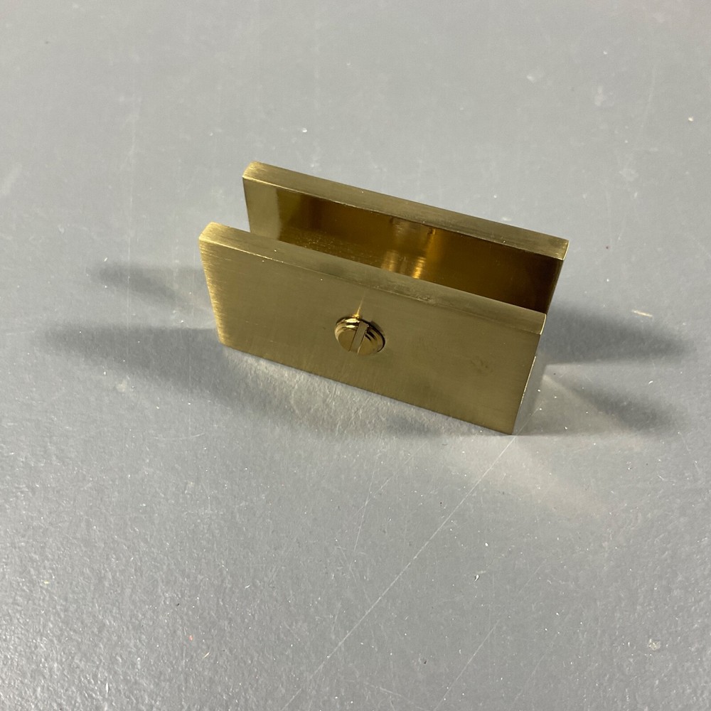 Glass Warehouse 78" Single Fixed Panel Hardware Square Clip Satin Brass Finish