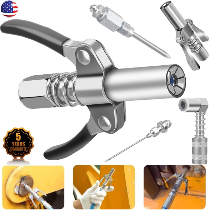 90 Degree Grease Gun Coupler & Needle Dispenser & Injection Needle Tips with Cap