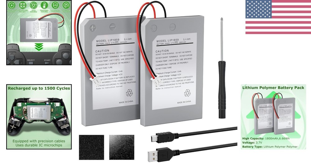 PS3 Wireless Controller Battery Pack: 2 Rechargeable 1800mAh Batteries & Tools