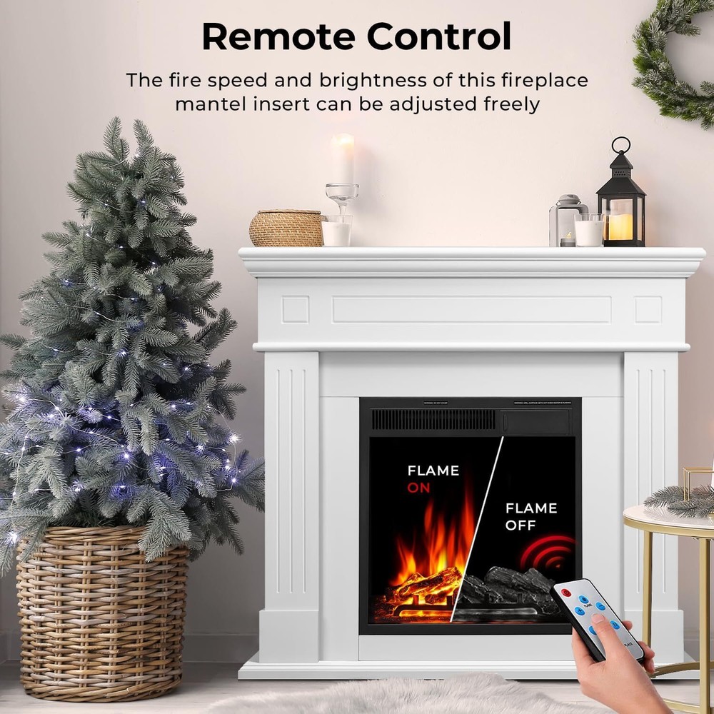 43” Electric Fireplace Mantel, Remote , Adjustable Led Flame,PEARLWHITE
