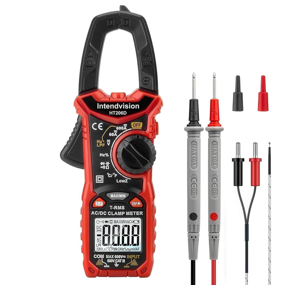 Multimeter for AC/DC Testing with User Manual, Leads, and Temperature Probe
