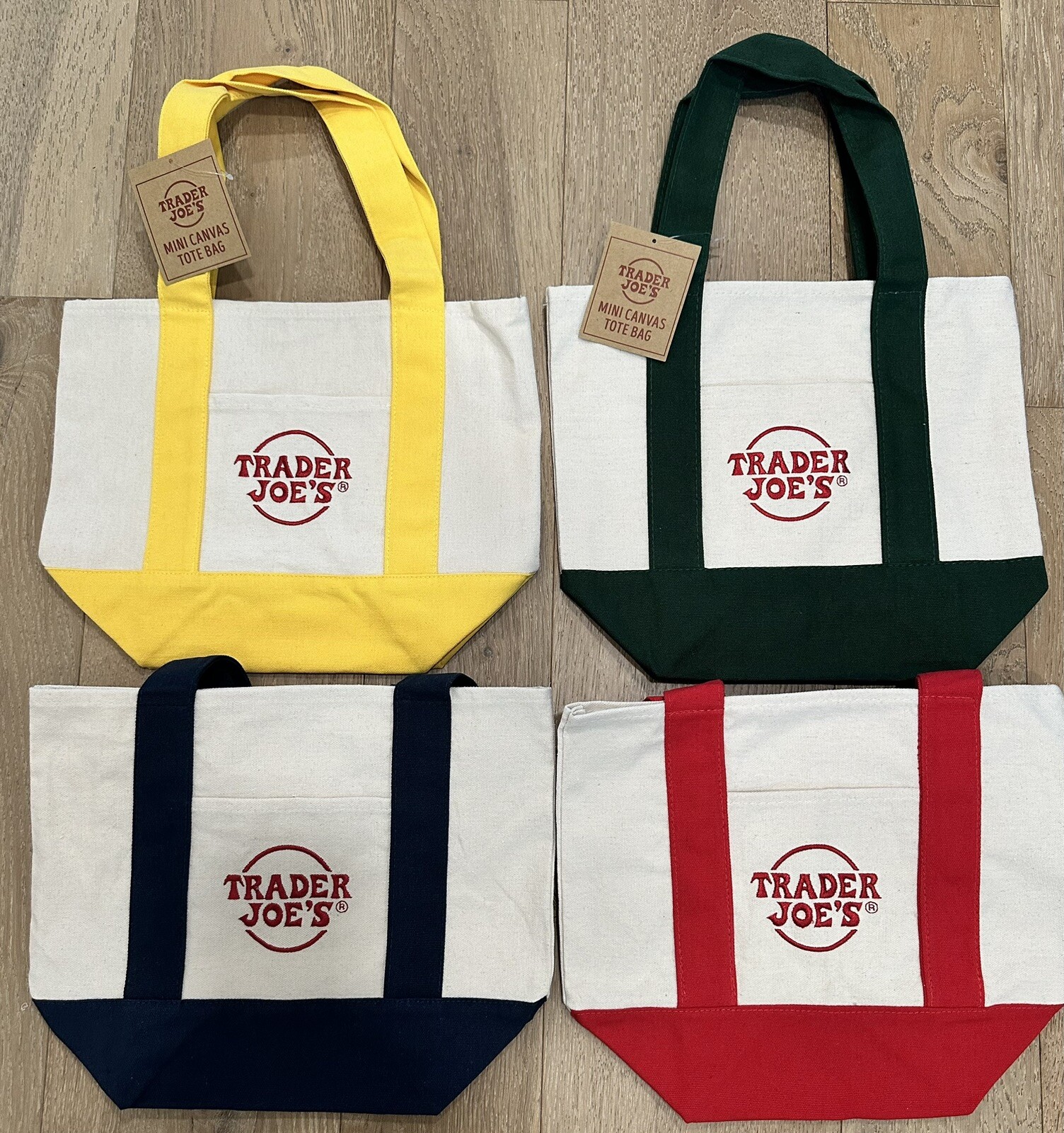 Trader Joe NWT Limited Edition Embroidered MINI CANVAS TOTE BAG 2024 💚