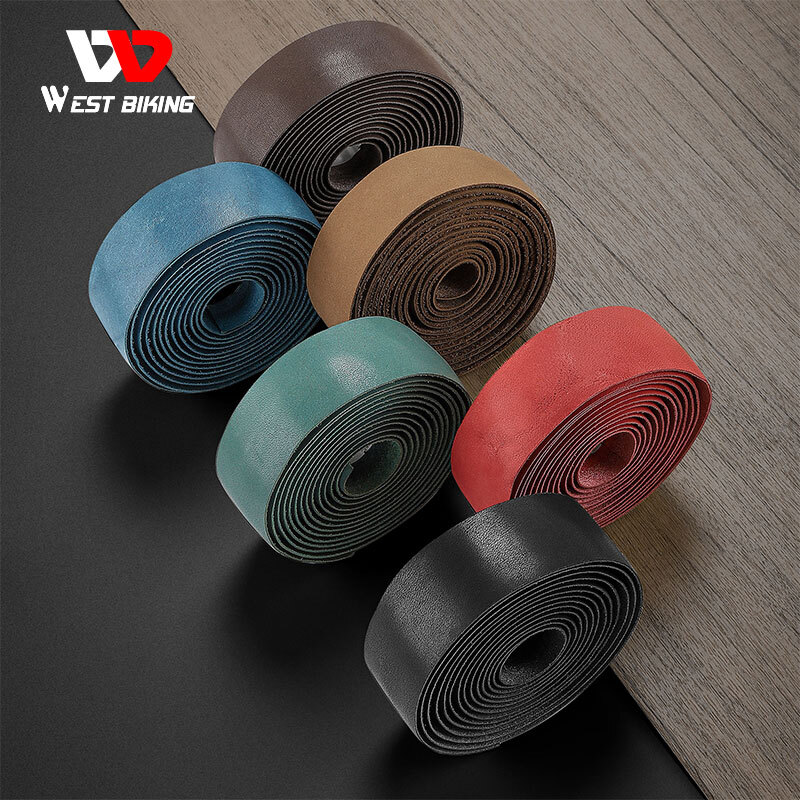 WEST BIKING Genuine Leather Bicycle Handlebar Tape Road Bike Retro Color Belt
