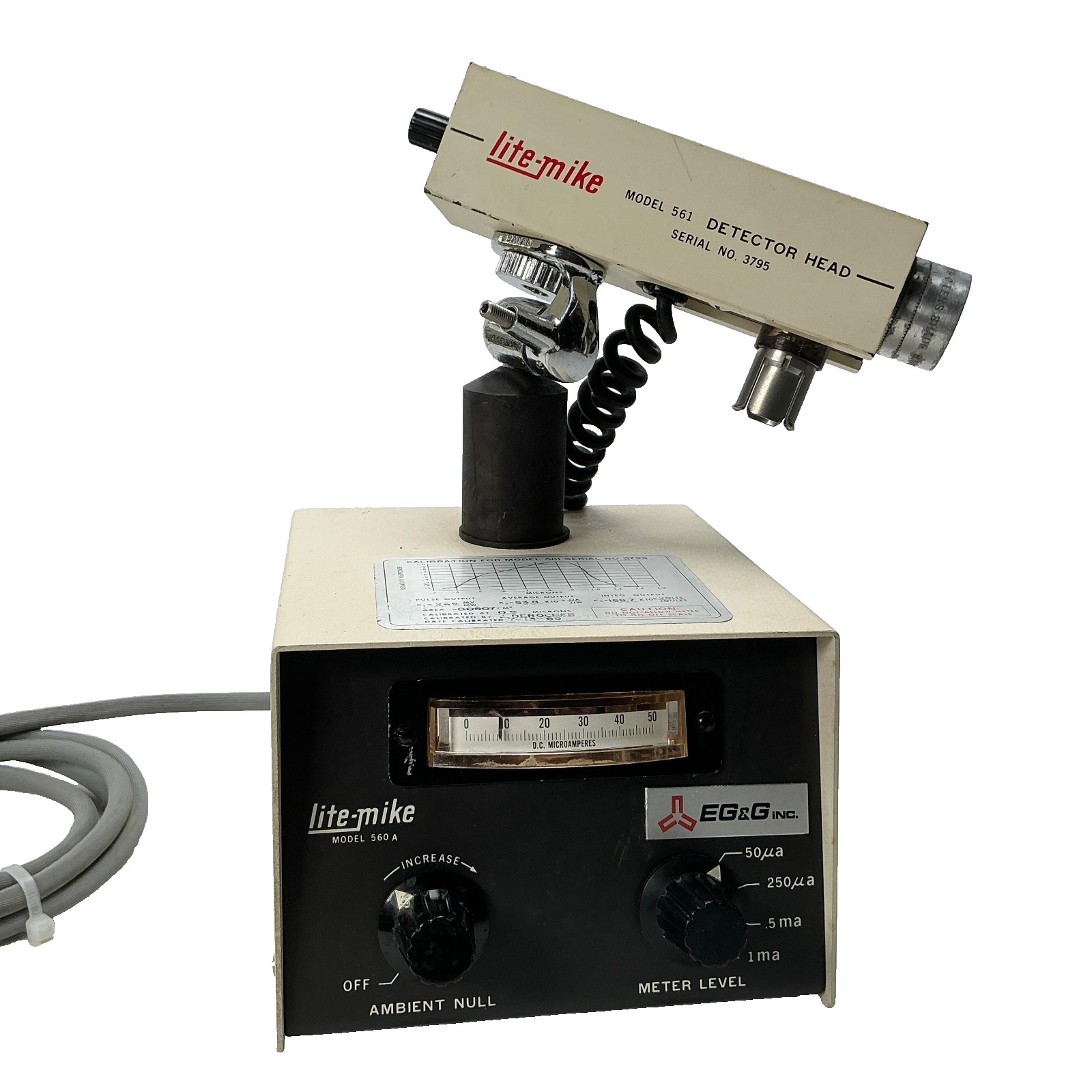 EG&G Lite-Mike 560A 561 Detector Head Optical Light Meter Photometer Powers On