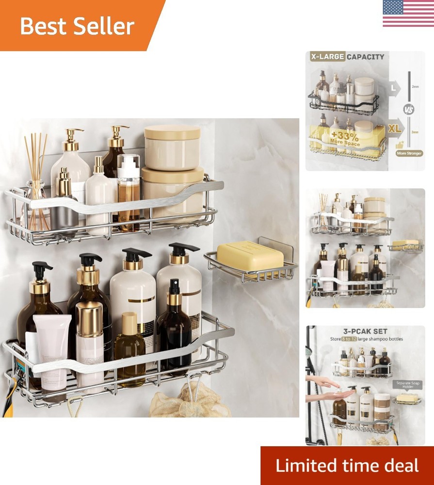 3-Pack Shower Caddy with Soap Holder, Adhesive Rustproof No-drill Strudy Load...
