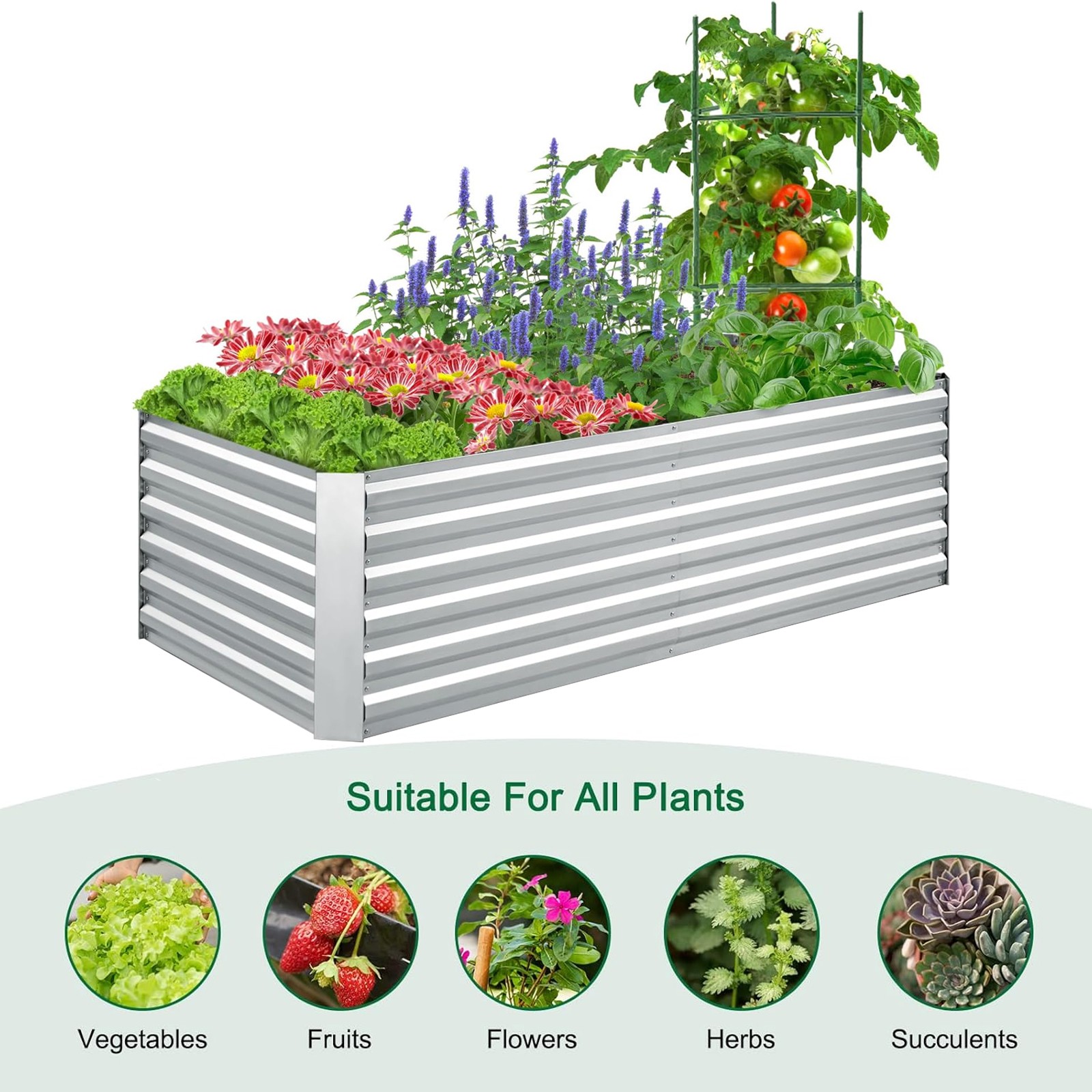 8x4x2ft Galvanized Raised Garden Bed kit Garden Planter Box Flower Vegetable