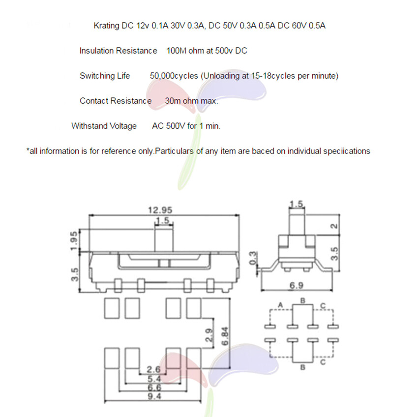 Mini Slide Switch 13*3.5*3.5mm 8Pin 3 Position DP3T 2P3T Panel Surface Mount PCB
