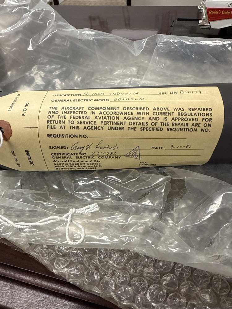 General Electric Tachometer Indicator P/N 60B90108-7.