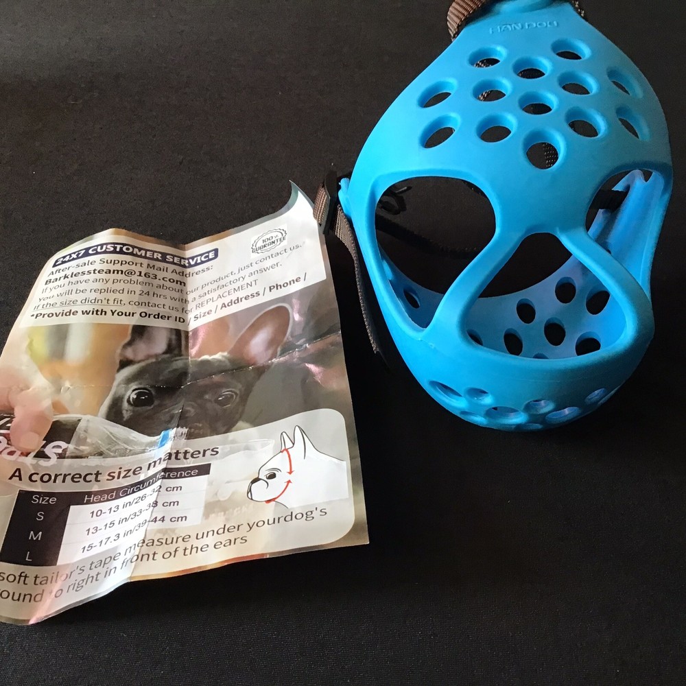 BARKLESS Dog Muzzle for Short Snout Dogs, Soft Silicone Muzzle for Biting Size S