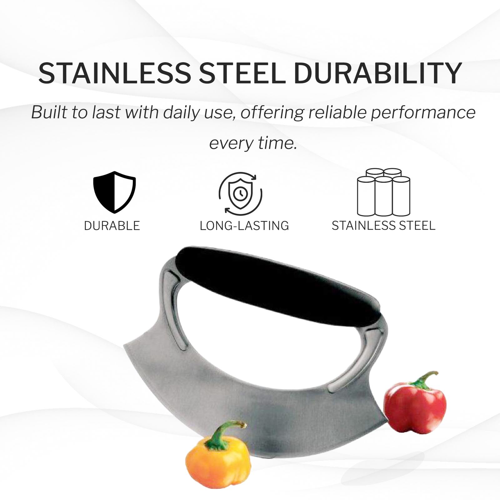 Amco Mezzaluna Stainless Steel With Non Slip Silicone Handle Silver