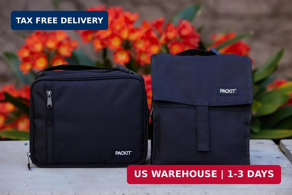 PackIt Freezable Lunch Bag, Black, Built with EcoFreeze Technology, Foldable, Re