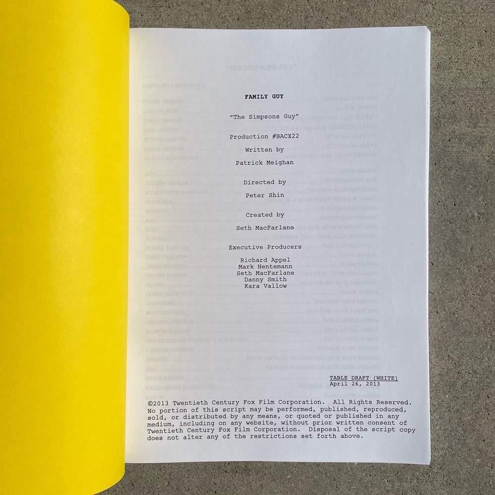 Family Guy Seth Green Chris Griffin 2013 Simpsons Guy Used Table Draft Script