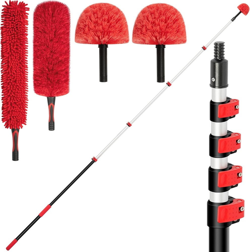 5X Cleaner Duster Dusters Extendable Pole Dusting Tools W/ Cobweb Brush for Home