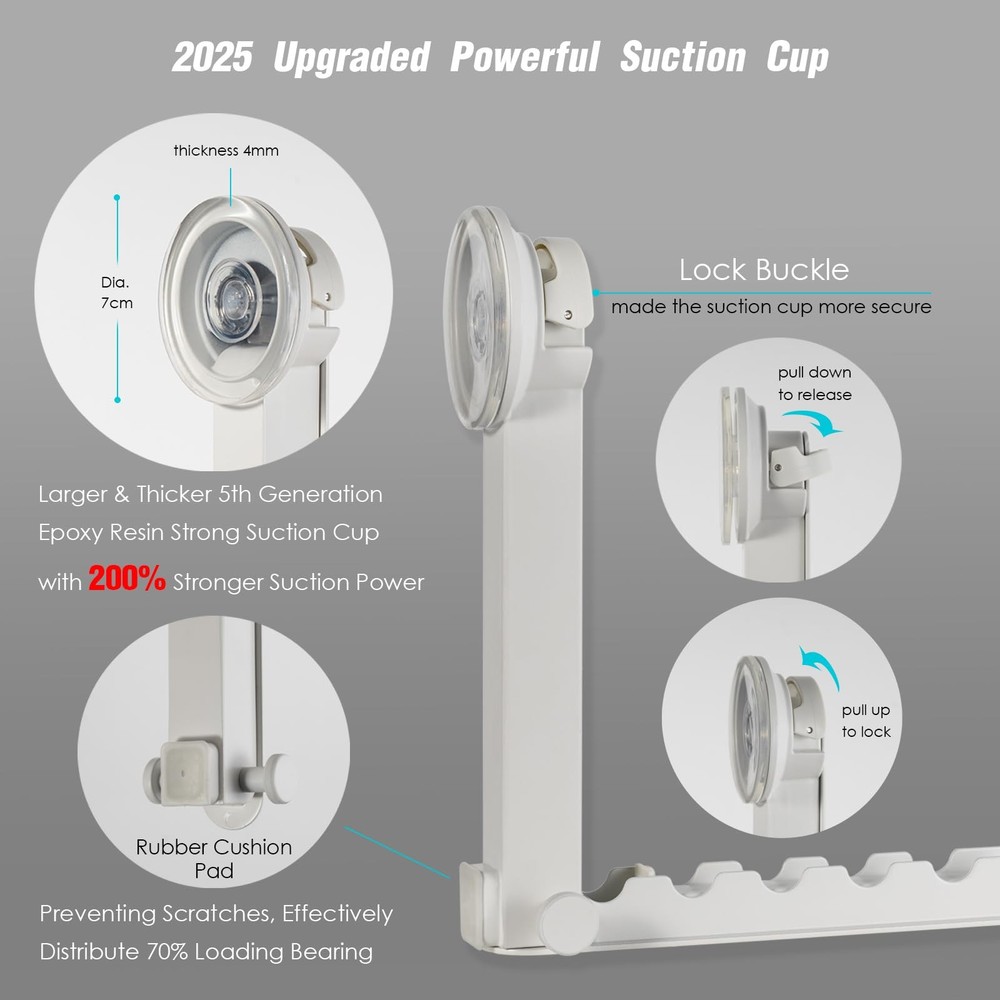White Foldaway Clothes Wall Mounted Drying Rack with Suction Cup Retractable
