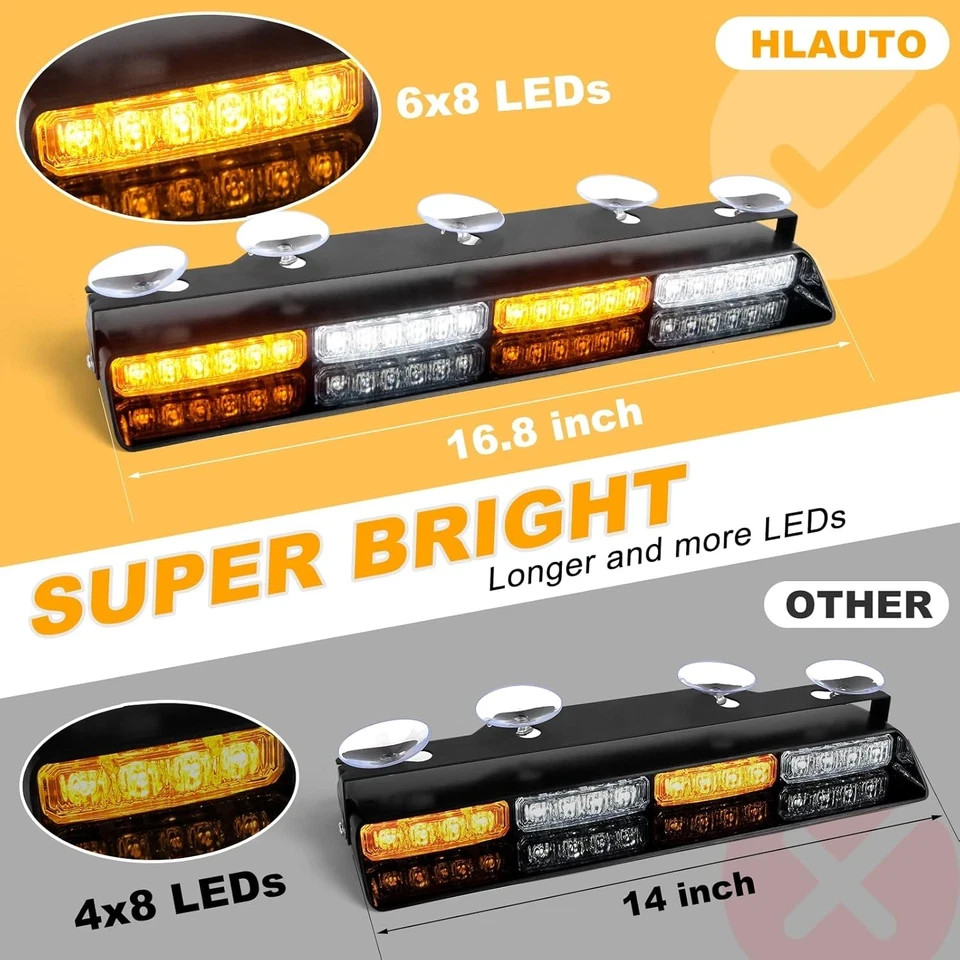 604N Emergency Dash Strobe Lights W/Controller: 2X16.8 Inch Amber White Security