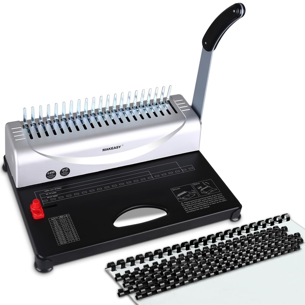 MAKEASY Binding Machine, 21-Hole, 450 Sheets, Comb Binding Machines with 1 Bo...