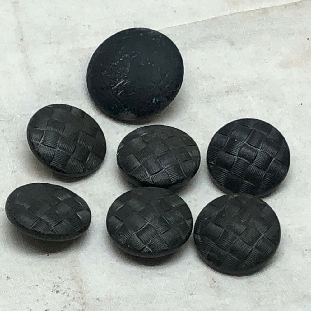 Vintage Black Weave Pattern Buttons Plastic 7