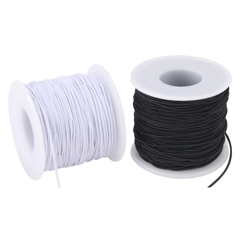 Stretchy String for Bracelets, 2 Rolls White Black (1.0mm), Black&white