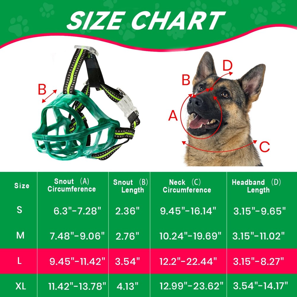 Green Size L Dog Basket Muzzle AntiBiting Chewing Lightweight Cage Panting