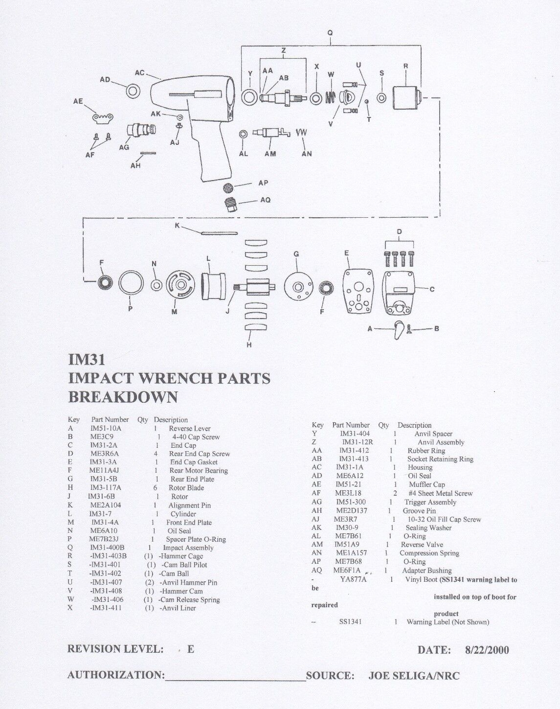 SNAP ON IM31 & IM31A ALL MODELS TUNE UP KIT WITH BEARINGS FOR SNAP ON 3/8" DRIVE
