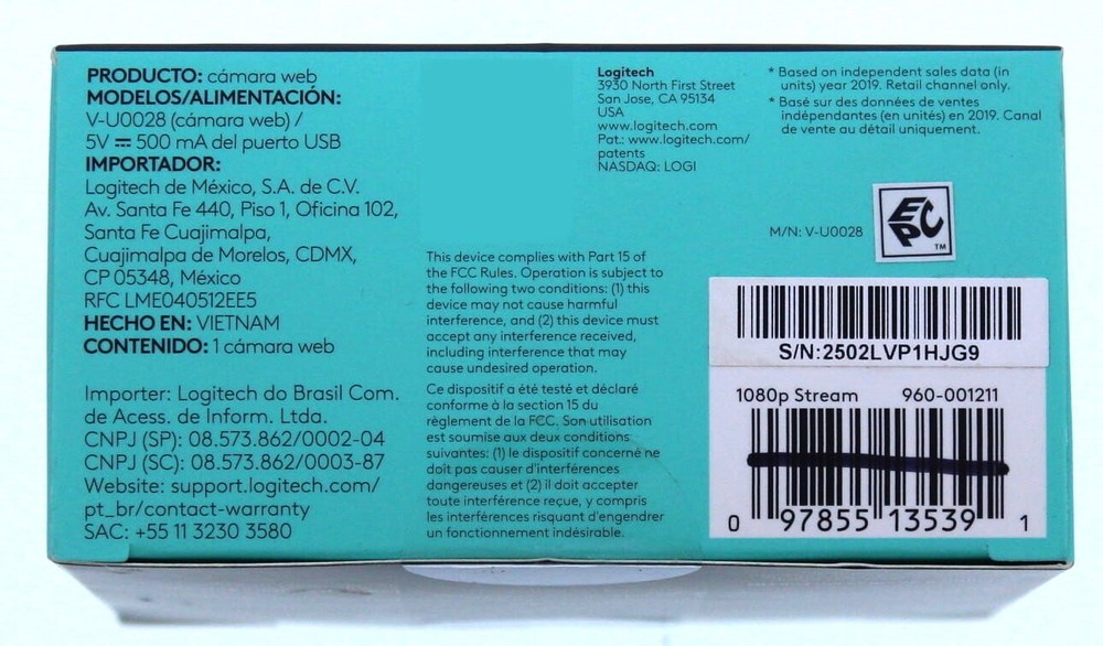 Logitech 1080p Pro Stream WEBCAM Color- Appears Black