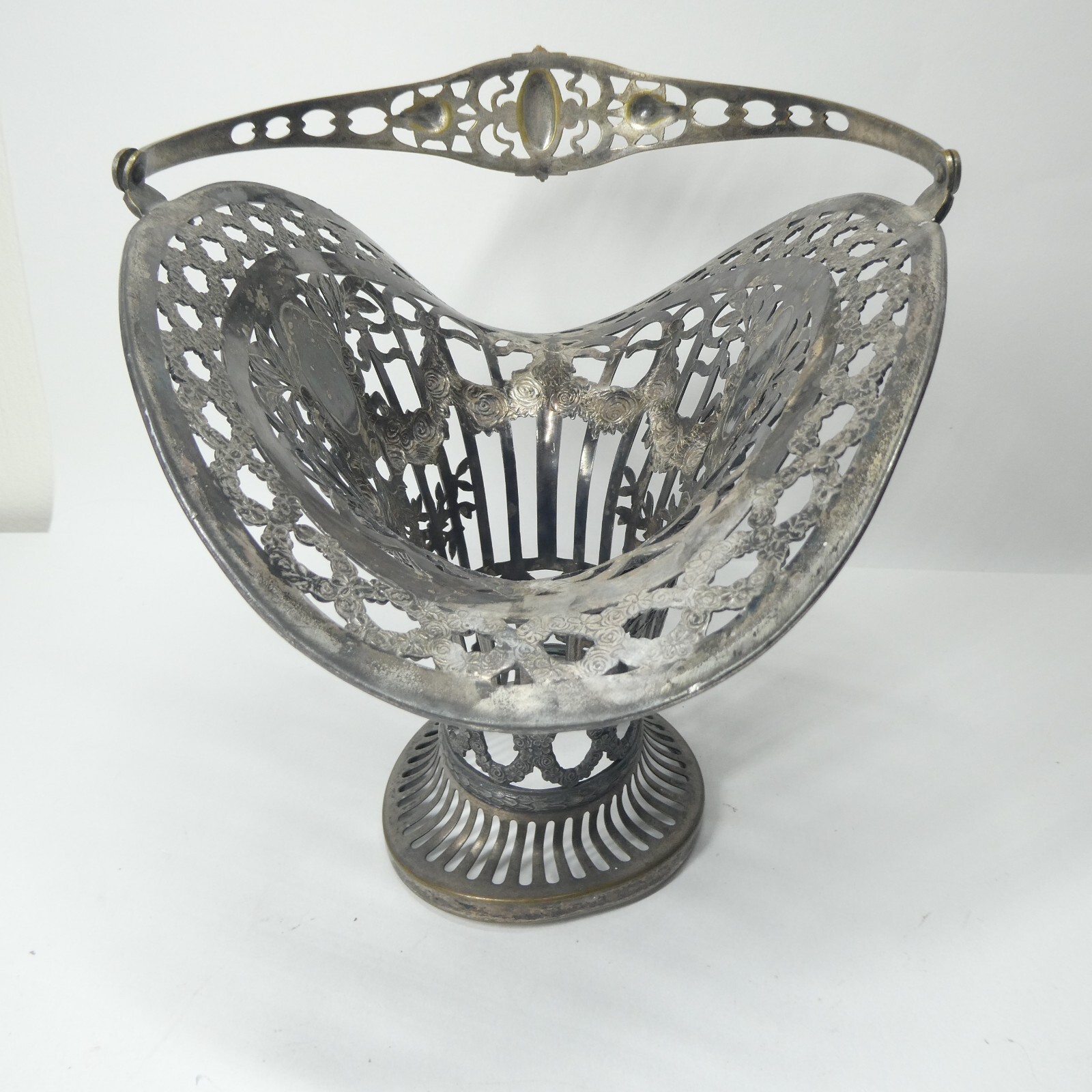 German Silver Pierced Bride’s Basket B.M. Germany Hallmarked Antique Art Nouveau