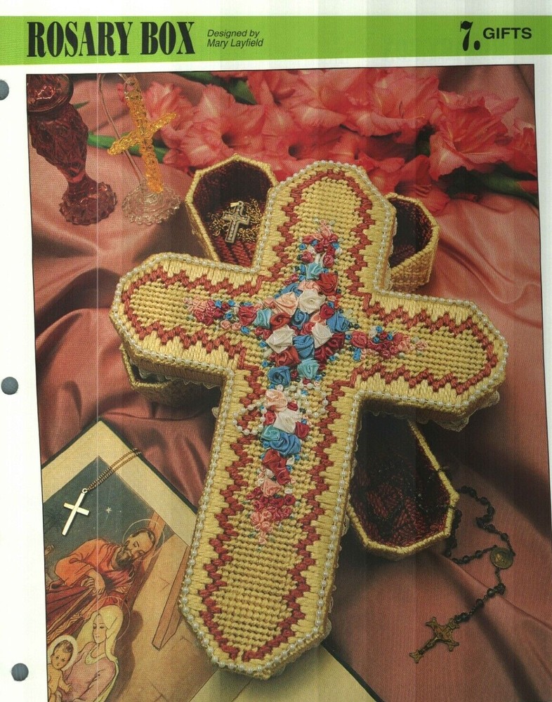 NEW ROSARY BOX CROSS SHAPE ANNIE'S PLASTIC CANVAS PATTERN INSTRUCTIONS
