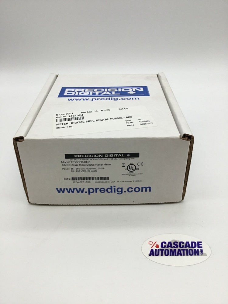 PRECISION DIGITAL PD6060-6R3 1/8 DIN DUAL INPUT DIGITAL PANEL METER