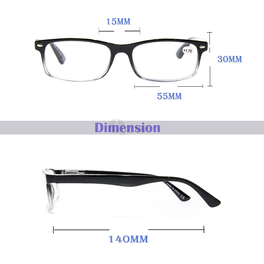 4 Pairs Mens Womens Spring Hinge Rectangular Reading Reader Power Glasses 1-3