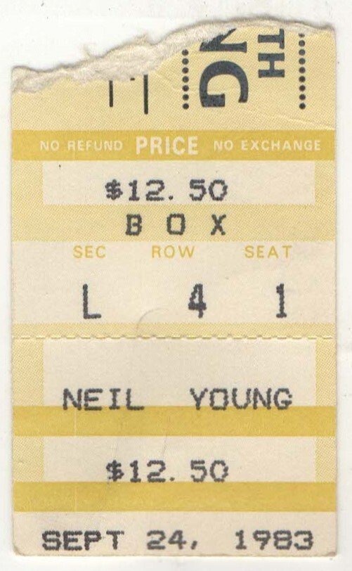 1983 NEIL YOUNG & The SHOCKING PINKS concert ticket stub Mesker paper clip
