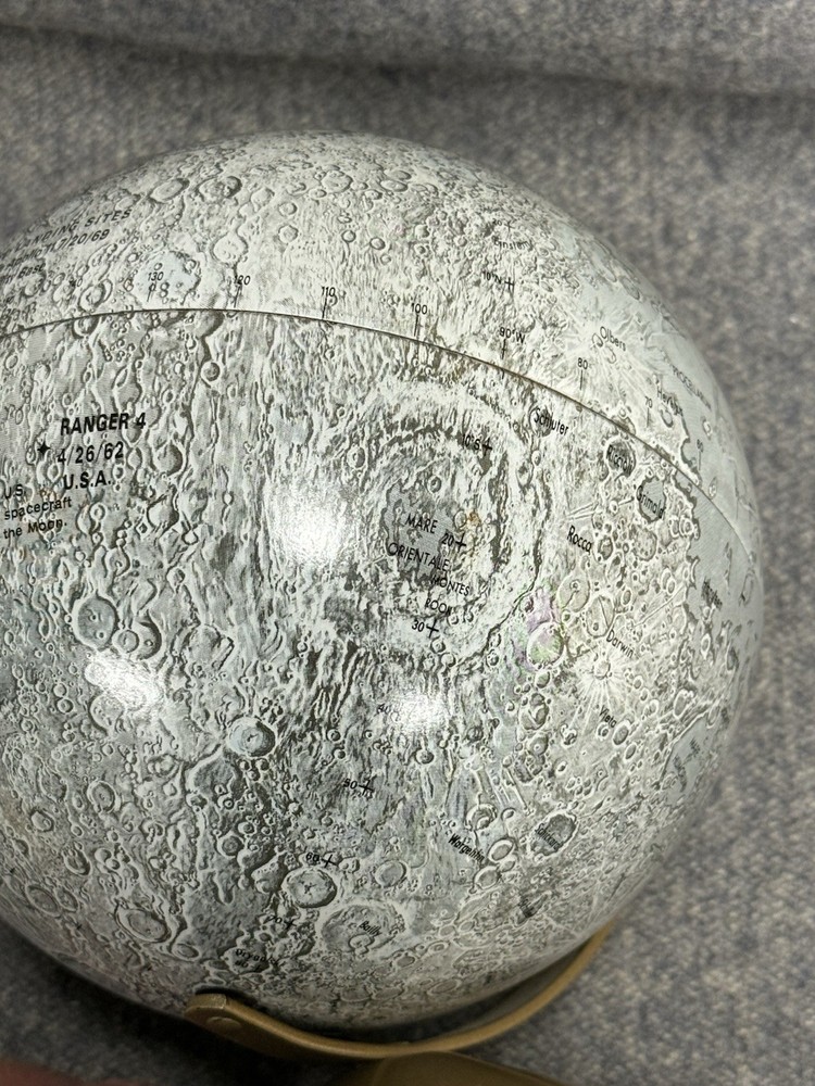 Replogle Globe The Moon Authentic 6” Model Vintage Includes Manned Landing Sites
