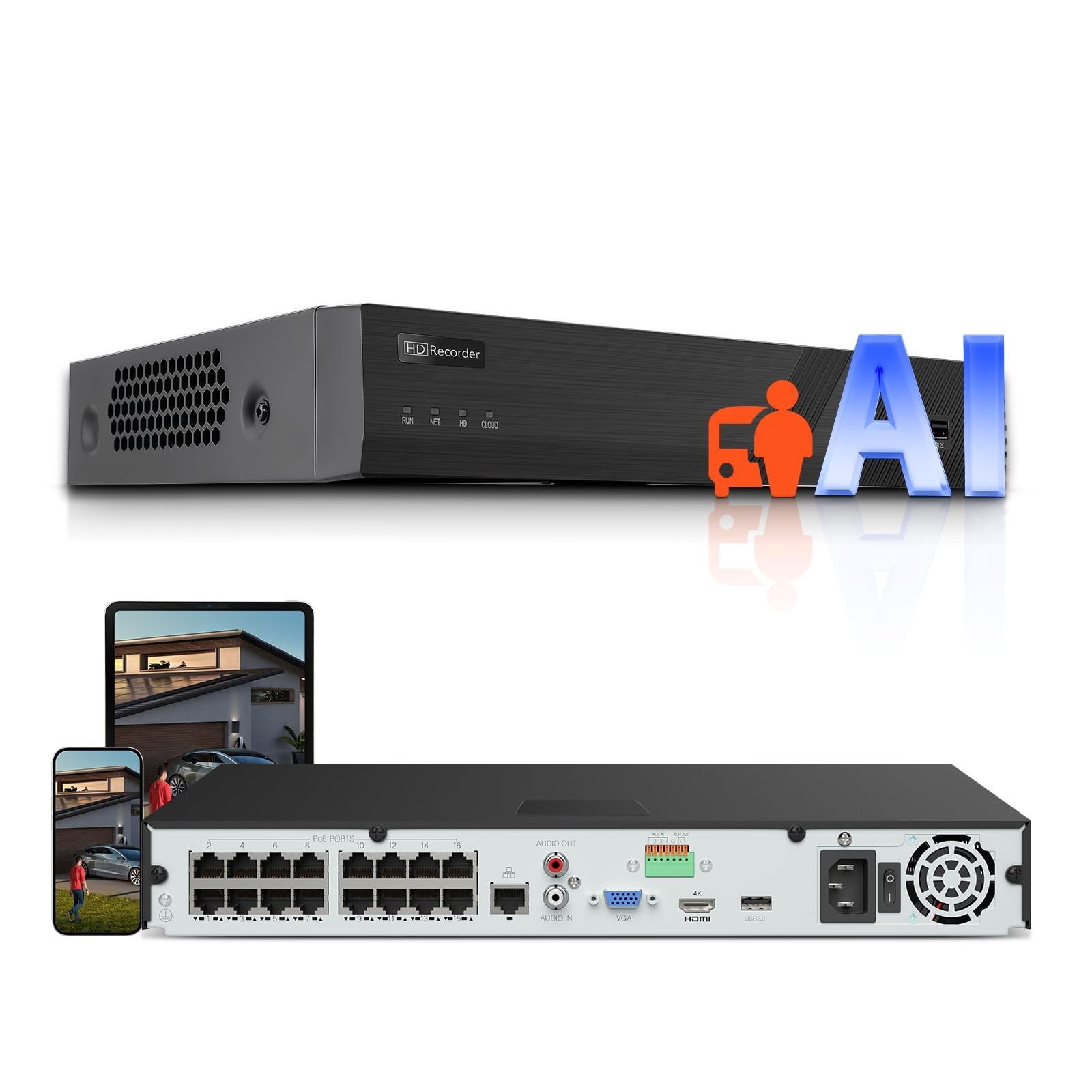 Anpviz AI 16CH PoE NVR Network Video Recorder, NVR Support 12MP IP PoE Cameras