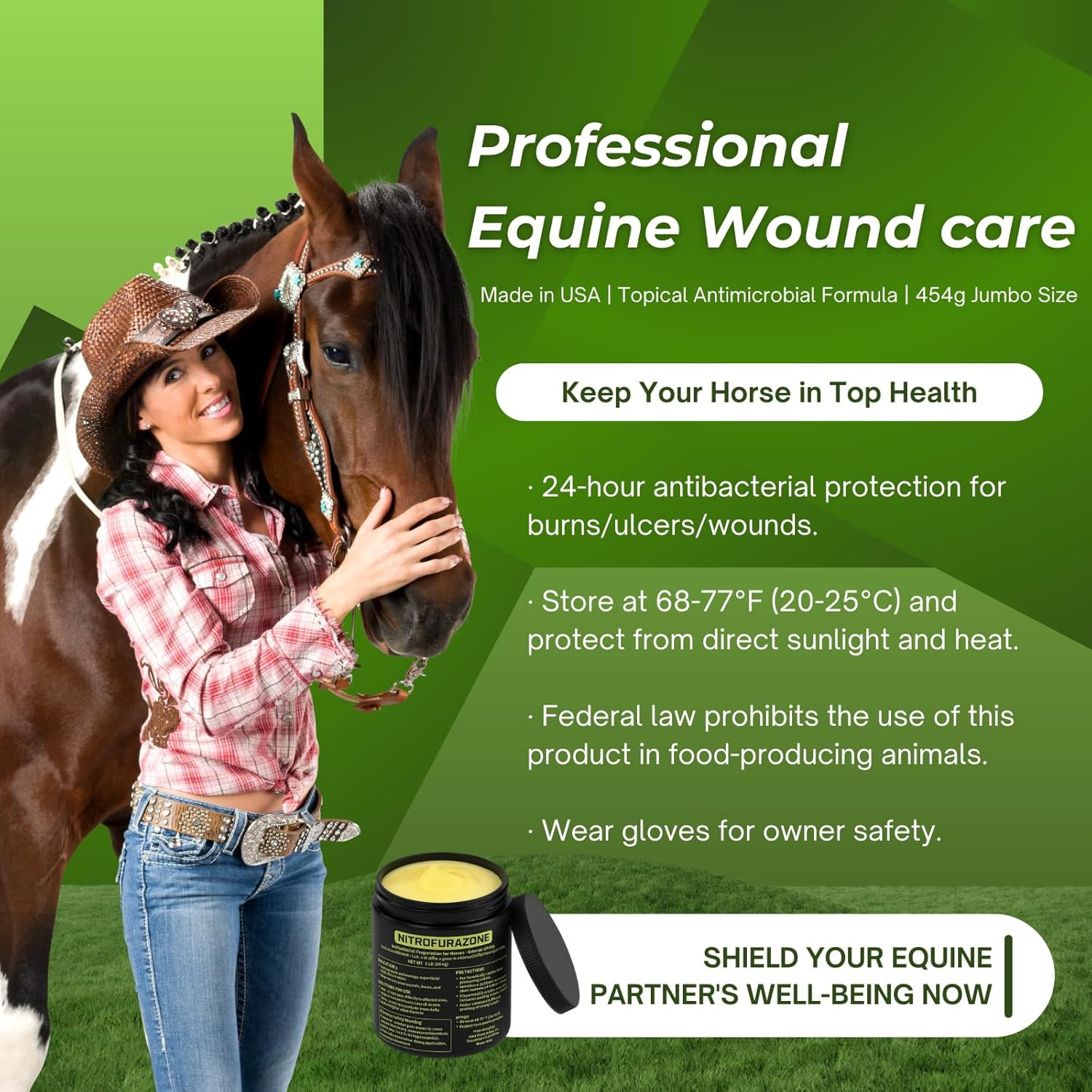 Treatment for Horses,Nitrofurazone,Natural Equine Wound Care,1Lb
