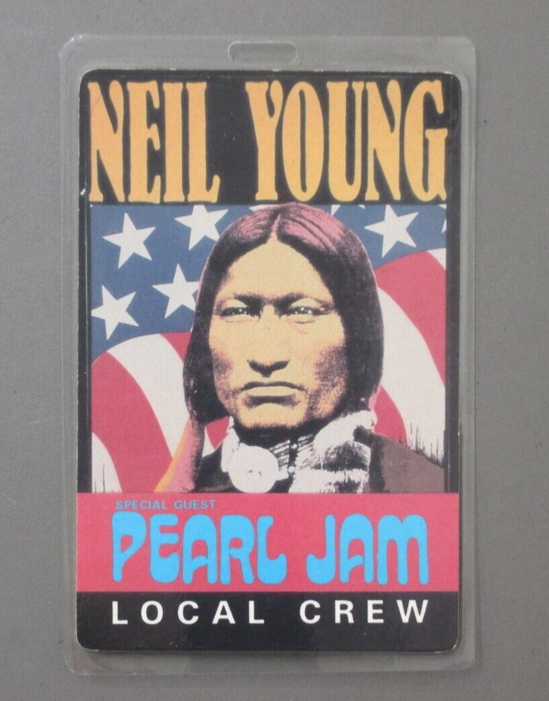 Neil Young backstage pass Laminated tour pass with Pearl Jam !