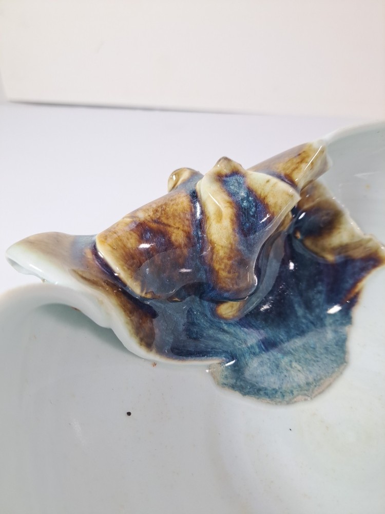 Handmade Signed Abstract Bowl Light Blue Multicolor