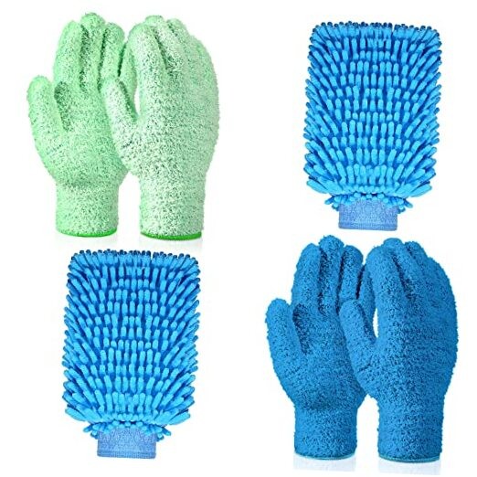 6 Pcs Microfiber Dusting Mitt Gloves Microfiber Washable Dusting Blue, Green