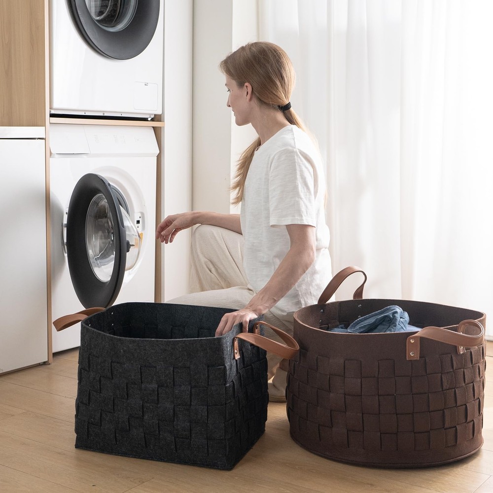 boldmonkey Laundry Basket 15 " x13 x11 2 Pack, Large Rectangular Felt Fabric ...