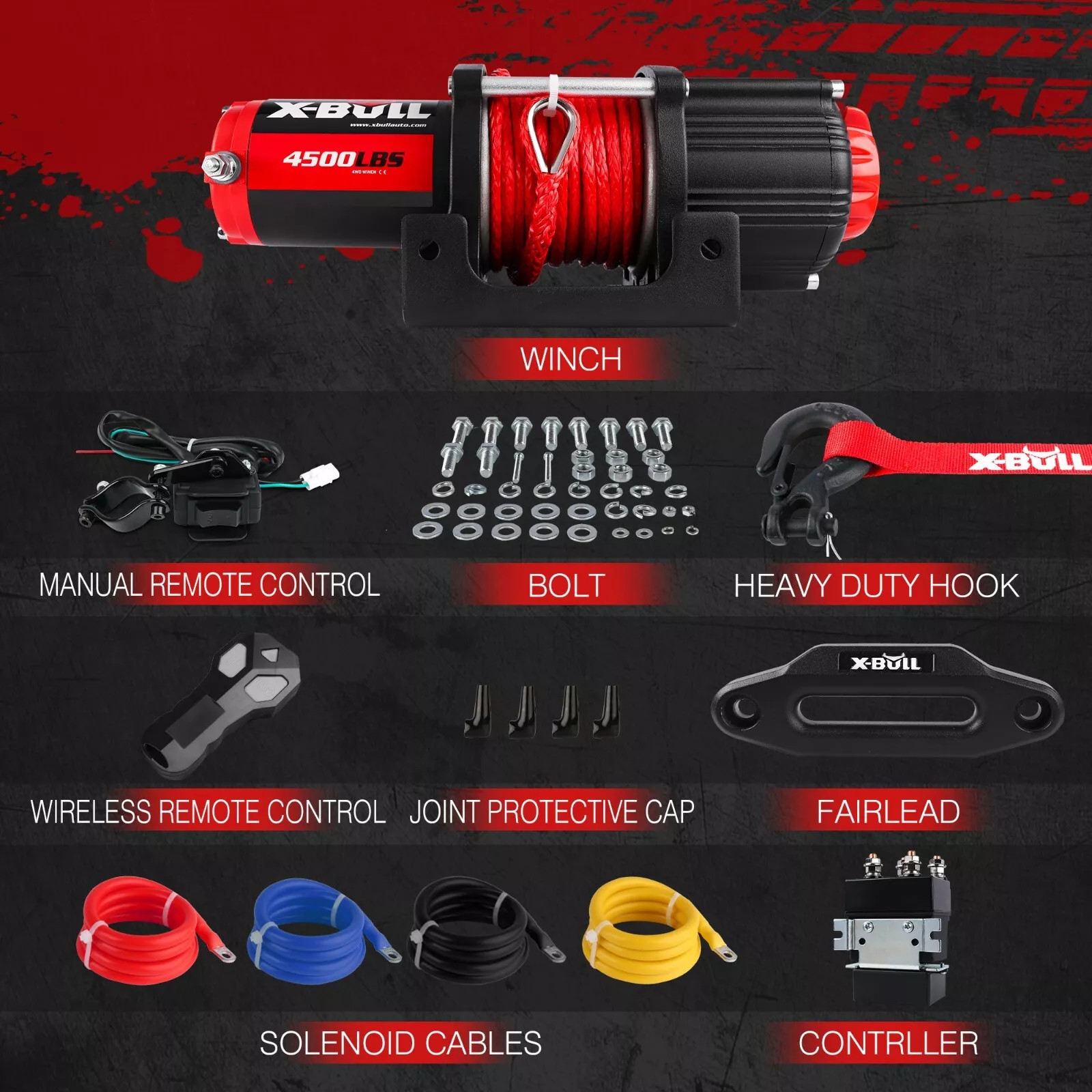 X-BULL 12V ATV Winch 3000LB 3500LBS 4500LBS 5000LBS Small UTV Electric Winch 4WD