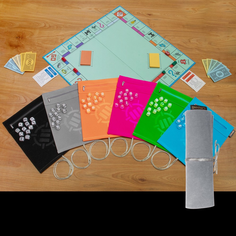 ENHANCE Roll on a Scroll™ Dice Rolling Mat & 12pc 6 Sided Dice Set