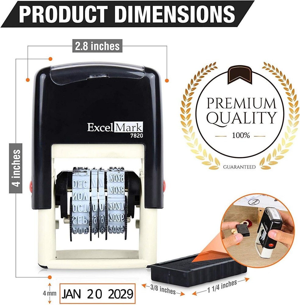 ExcelMark 7820 Self-Inking Rubber Date Stamp-(Black Ink)