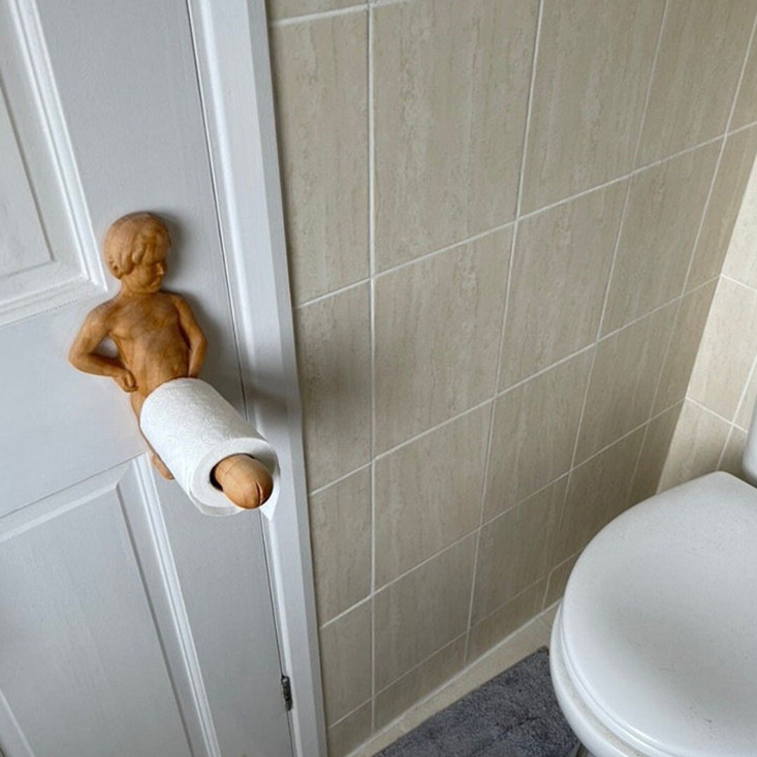 Funny Wood Toilet Paper Holder Roll Tissue Wall Mounted Papers Holder Towel Rack