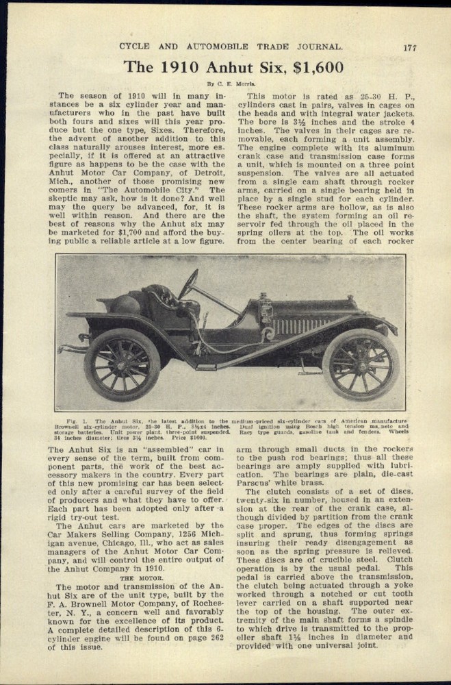 1910 PAPER AD CAR AUTO 4 PG ARTICLE Anhut Six, $1,600 Detroit MI