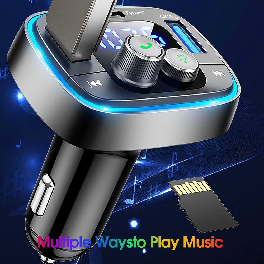 Bluetooth 5.0 Car Wireless FM Transmitter Adapter 2USB PD Charger Hands-Free AUX