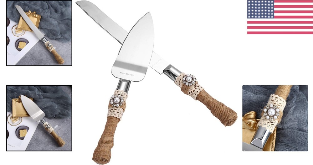 Rustic Wedding Cake Knife and Serving Set - Handmade Elegance for Special Days