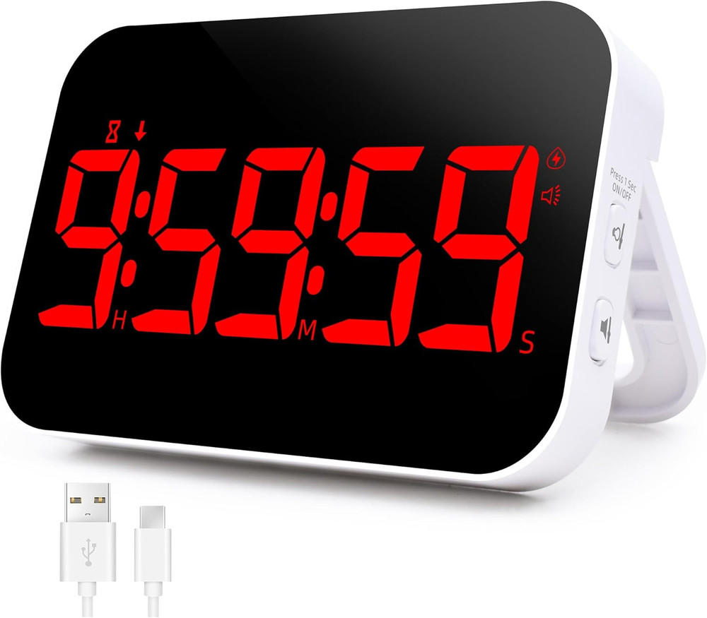 Digital Kitchen Timer, Rechargeable Magnetic Timer with Countdown/Up, 5”LED Larg