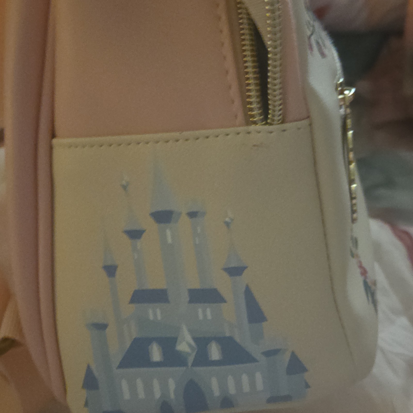 Disney Princess Medium Backpack Beige Pink Floral Castle Design