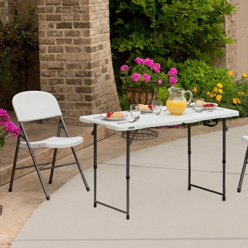 Foldable Adjustable Height Table Portable Indoor Outdoor Sturdy Frame 4ft Table