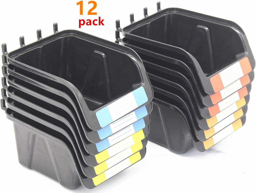 Pegboard Bins Kit 12 PACK Black Pegboard Parts Storage Tool Peg Borad Workbench